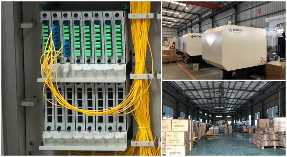 gabinete de fibra con casete divisor plc y cable de conexión de distribución